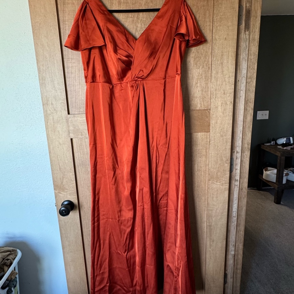 Azazie Soren Rust Orange V-Neck Maxi Dress